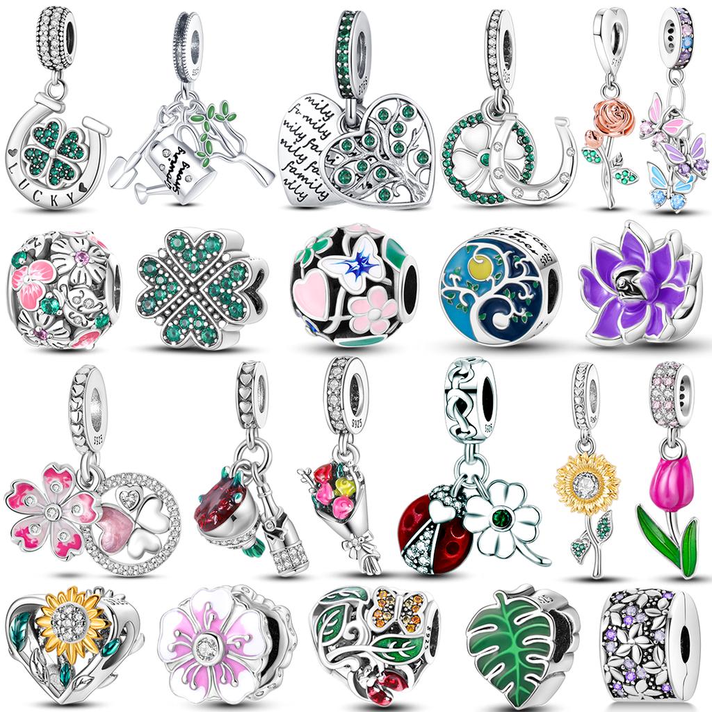 925 Silver Charms Beads Plants Flowers Rose Tree Of Life Clip Dangle Fit Bracelet Bangle Jewelry