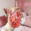 Large Capacity Bow Cup With Lids Milk Tea Cup Cute Clear Straw Cup  Student