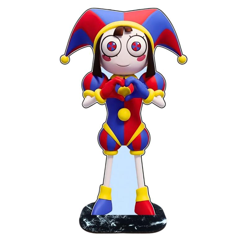 Pomni Caine Wooden Stand Figure Cute Cartoon Anime Character HD Print Smooth Desk Decor Lovely Ornament Collection Gift For Fans