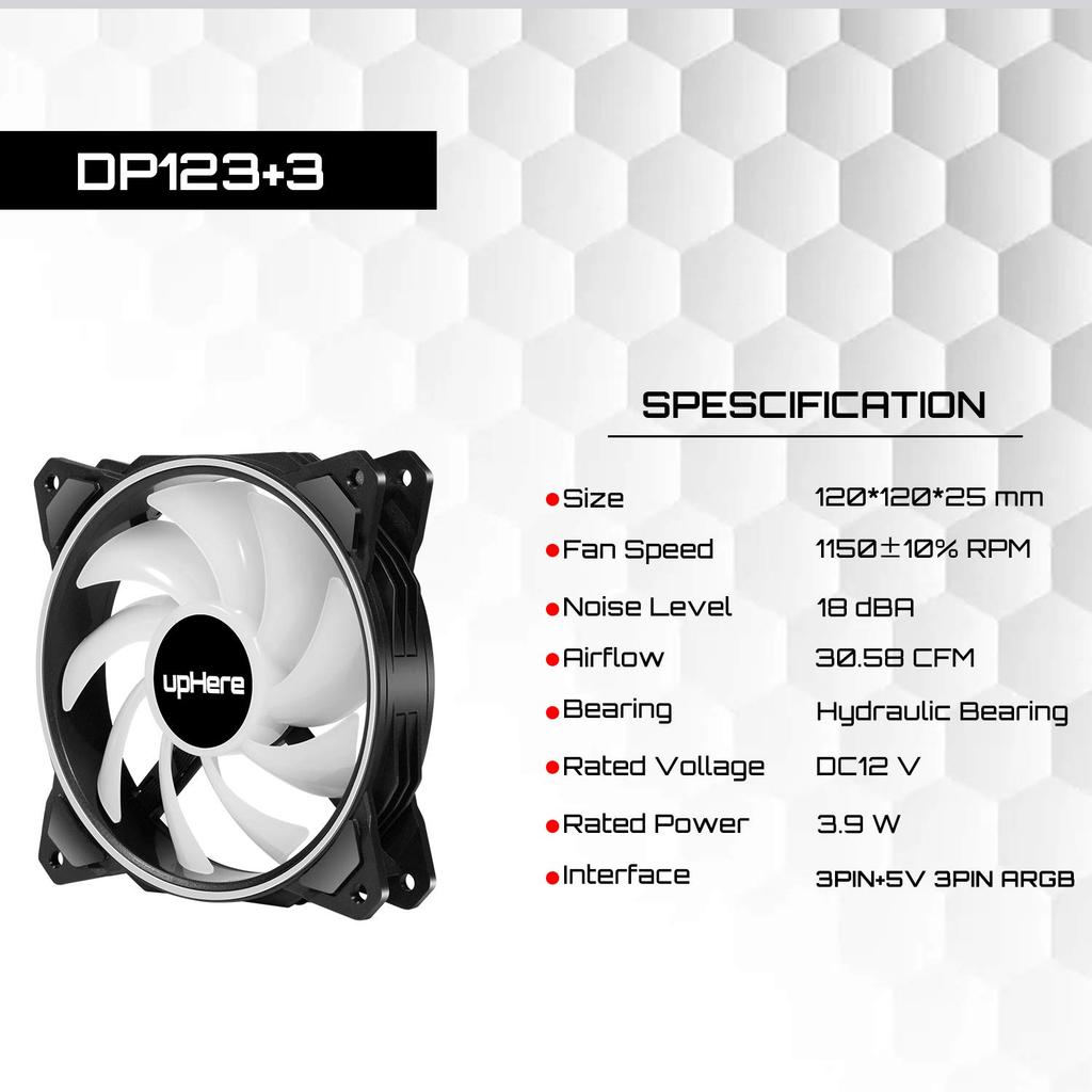upHere RGB PC Case Fan 120mm 3-PIN Connector RGB Synchronization Fan 5V 3-PIN ARGB Motherboard Set of 5