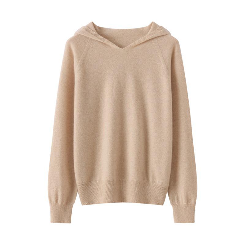 Women's 100% Pure Cashmere Hooded Sweatshirt - Autumn/Winter Long Sleeve Pullover Sweater.