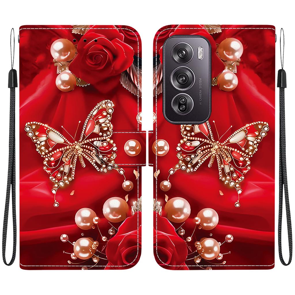 Чехол-книжка из искусственной кожи ручной работы для Oppo Reno12/Reno12 Pro, противоскользящий противоударный чехол с ремешком на запястье и дизайном в виде сердечек/роз/кошек