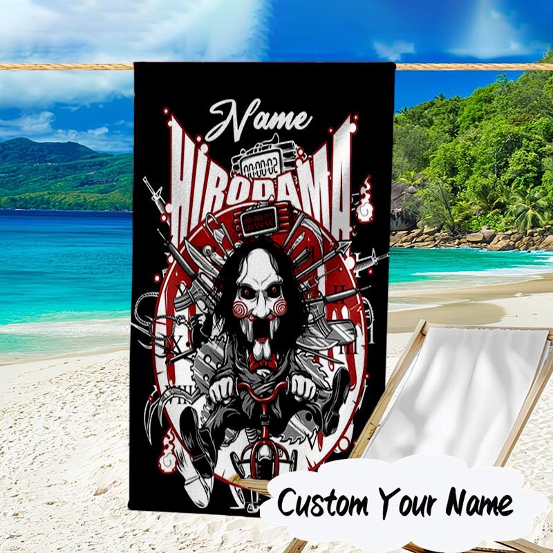 Custom Name Horror Holiday Mashup Microfiber Beach Towel Super Soft & Absorbent for Bath, Beach, Travel Bath Time Accessory, Fan gifts