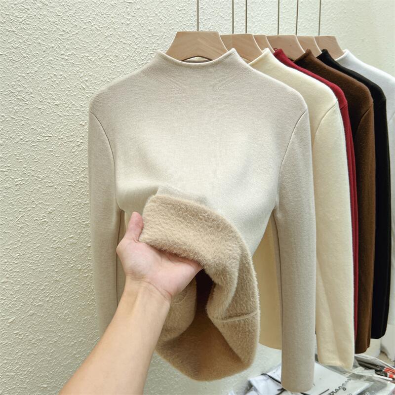 Осень-зима, полуводолазка, женский вязаный свитер, модный, элегантный, повседневный, флисовый, толстый, нижняя часть, рубашка, верхняя часть, внутренний длинный рукав, одежда 1878