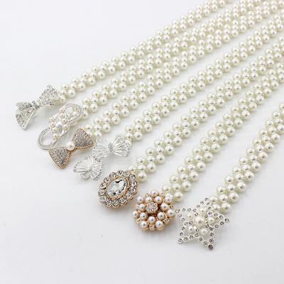 Женская цепочка на талию из стразов и жемчуга, декоративный эластичный пояс для платья, женский милый пояс-кушак с эластичной талией и цветочным декором