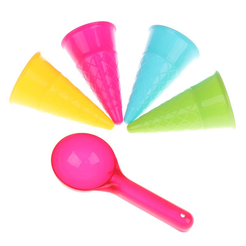 5Pcs Ice Cream Cone Scoop Sets Beach Sand Toys Kids Summer Play Game Gift