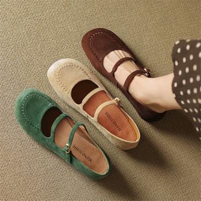 Модные новые весенне-летние женские туфли из овечьей замши с круглым носком и низким каблуком, женские туфли-лодочки, модные туфли Мэри Джейн на массивном каблуке