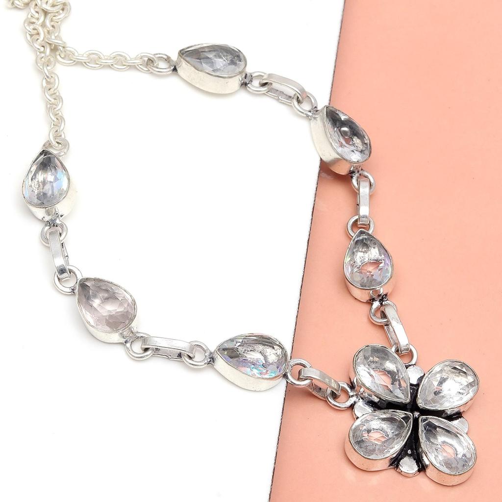 White Topaz Gemstone Mother's Day Handmade Jewelry Necklace 20 In