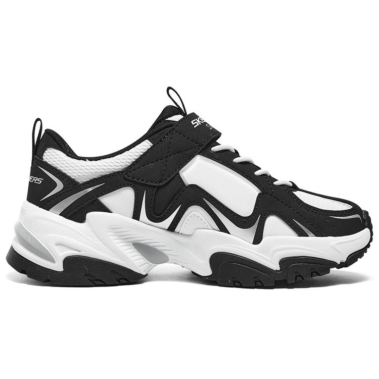 Skechers Волна Мода Универсальные Удобные Липучка Прочные Нескользящие Низкие Повседневная Обувь Детские кроссовки Черный Белый 405252L-BKW