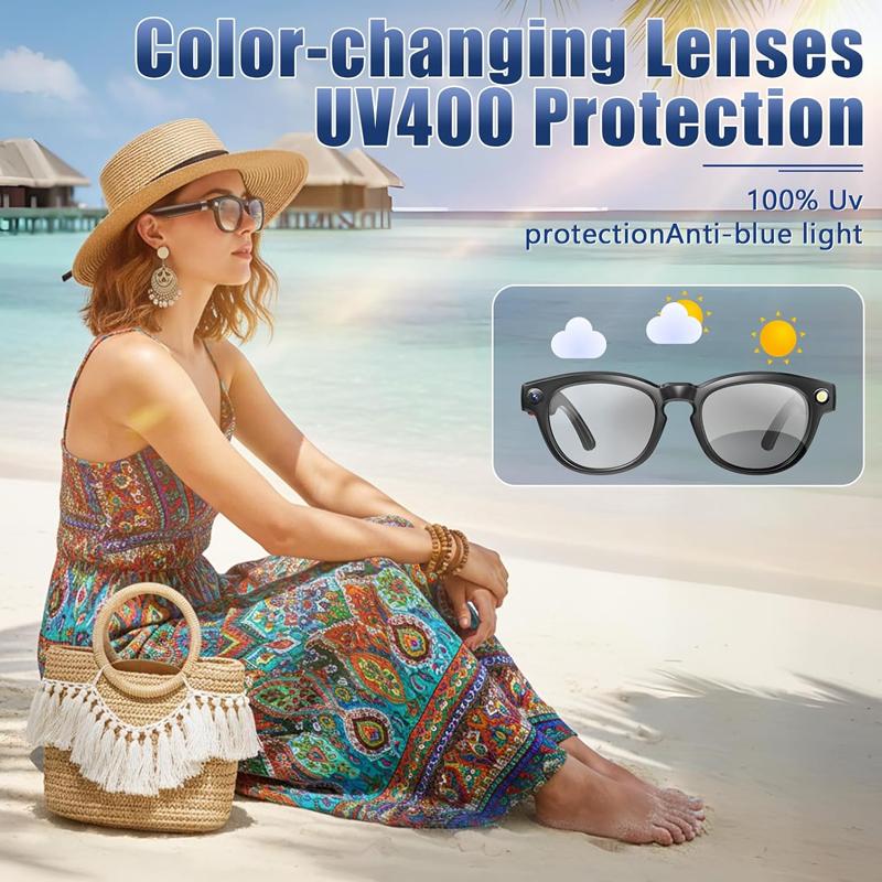 Smart Glasses Real-Time AI Translation Powered Assistant 8MP Camera  Photography 1080P Video Dual Mics Speakers Photochromic Lenses Bluetooth Calling