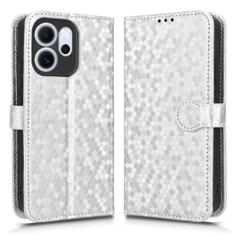 For Oppo Reno14 F 5G Wallet Case Dot Pattern Imprint PU Leather Phone Cover with Wrist Strap