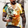 Men's T-Shirt Vintage 3d Animal Tees Fierce Tiger Print Tee Summer Short-Sleeve T Shirts Oversized Clothing Male Pullover Tops