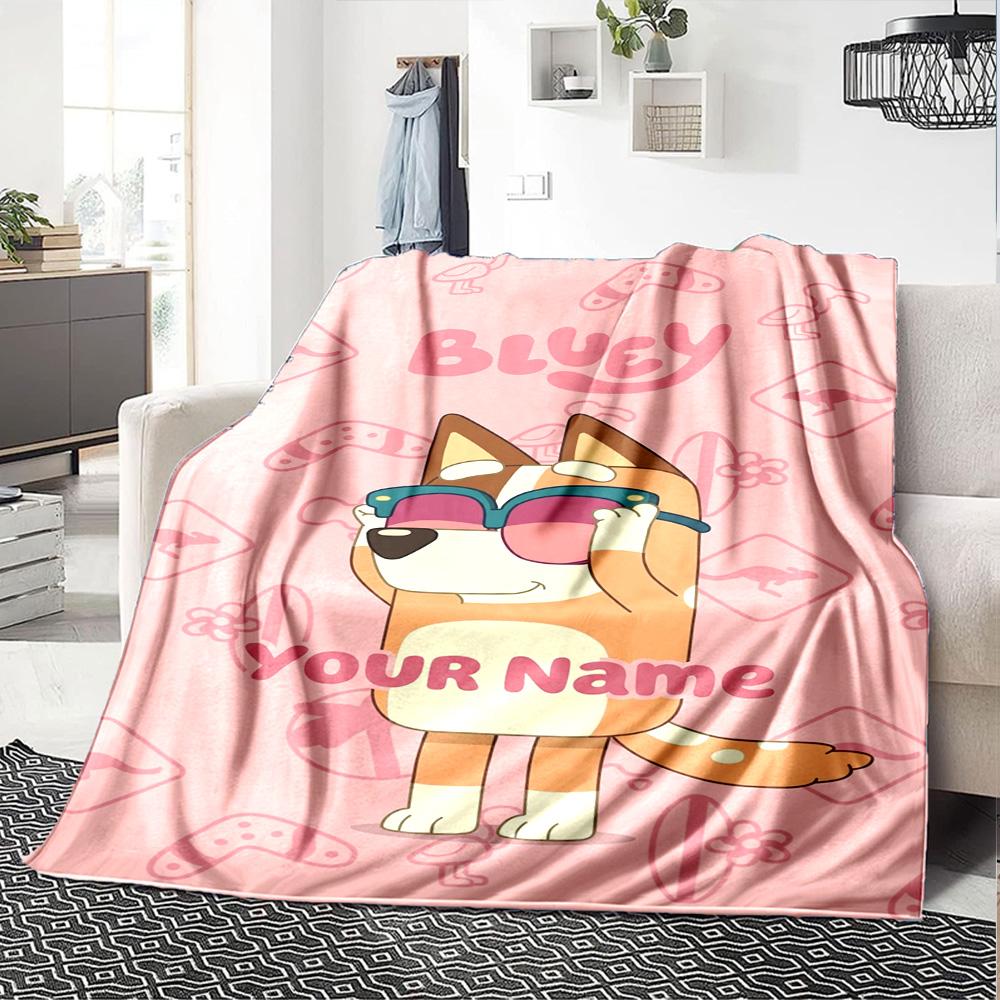 Bluey Customize Your Name Blanket Throw Customizable Blanket Durable Comfort Great for Couch Bed Bedding Picnics Ideal for All Seasons