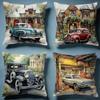 Watercolor Vintage Car Cushion Cover Soft Decorative Pillow Case Suitable for Bedroom Sofa Car Travel Use