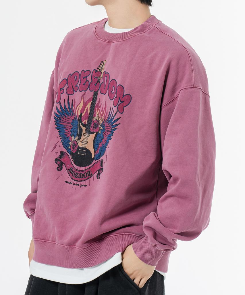 MOZMOZ Terry Brushed Pigment Freedom Oversized Sweatshirt Pink