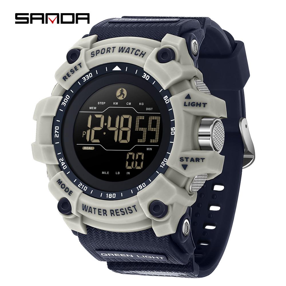 SANDA Digital Watch Men Sport Male Electronic Wristwatch Luxury LED Stopwatch Alarm Calorie Step Counter Waterproof Clock 2192