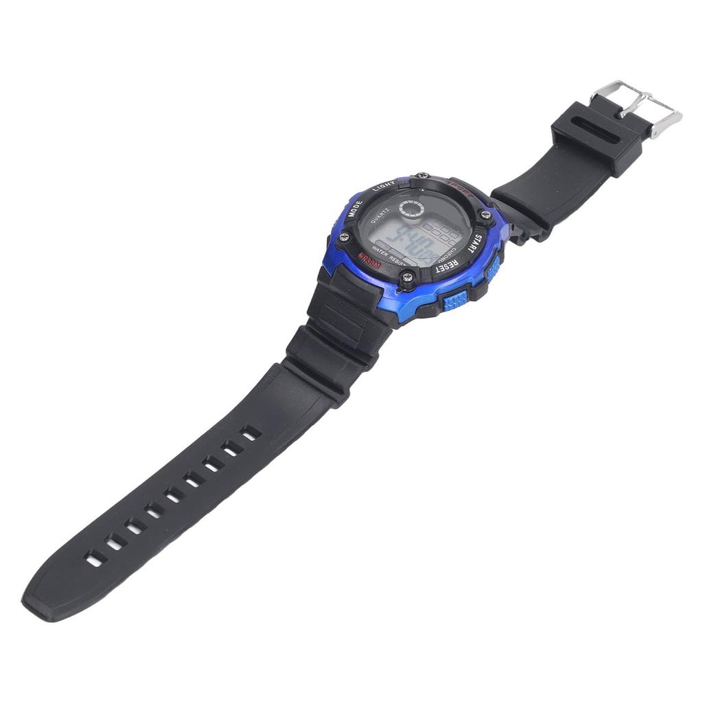 Электронные спортивные часы с водонепроницаемым резиновым ремешком и светящимся большим экраном, детские спортивные часы синего цвета