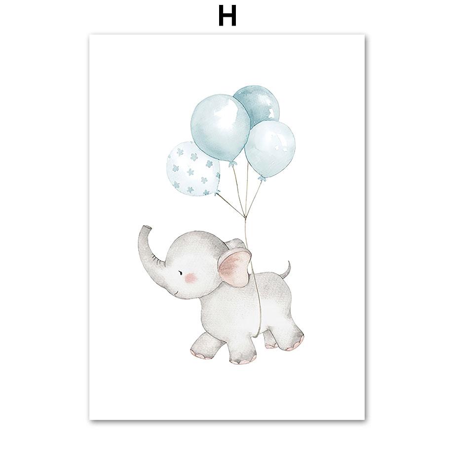 Elephant Penguin Bunny Bear Balloon Moon Stars Nordic Wall Art Canvas Painting Posters And Prints Wall Pictures Kids Room Decor