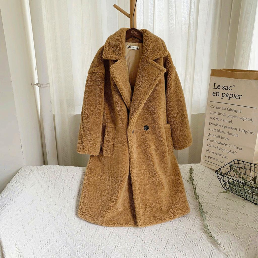 Женская мода осень и зима свободная средняя длинная ветровка пальто из ягненка