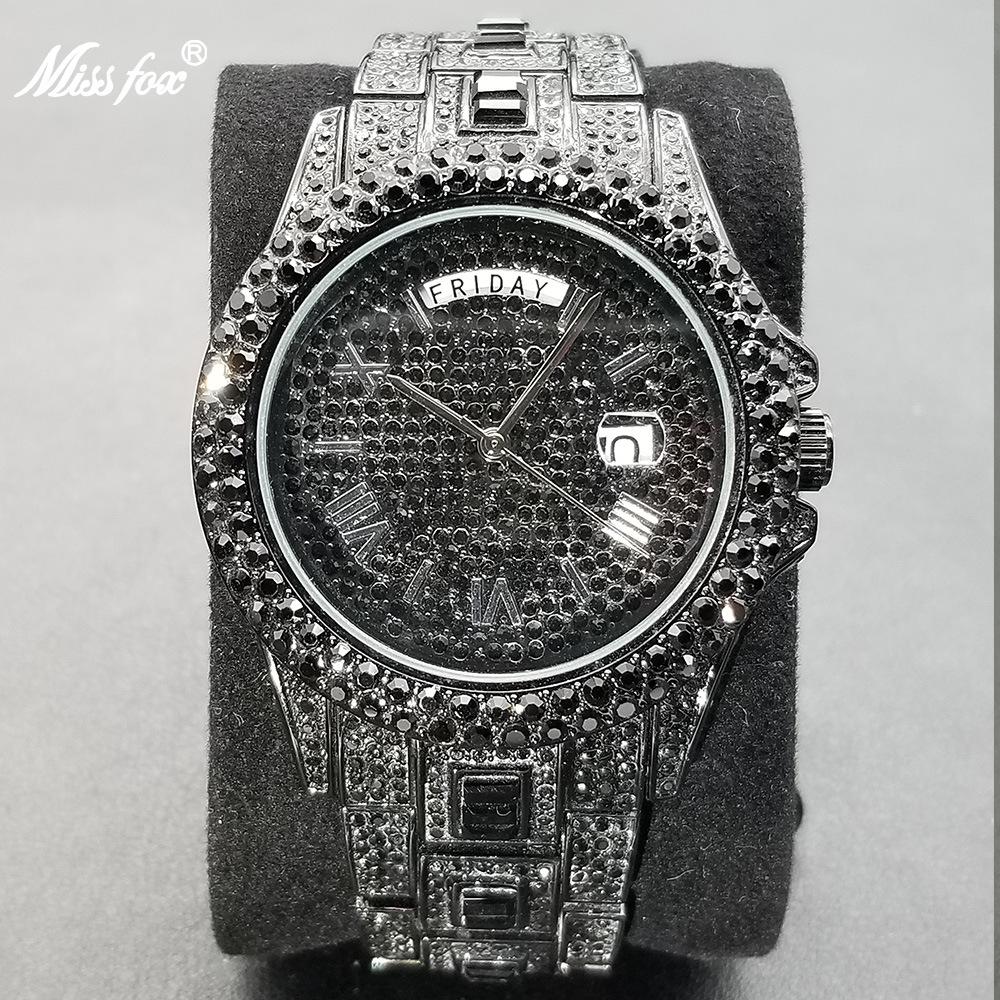 Men's Hip-hop Style Accessories Fashionable High-end Dual Calendar Business Full Diamond Quartz Men's Watch