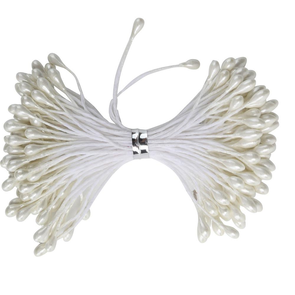 900pcs Double Heads Artificial Pistil Cream White Floral Stamens Flower Stamens DIY Crafts