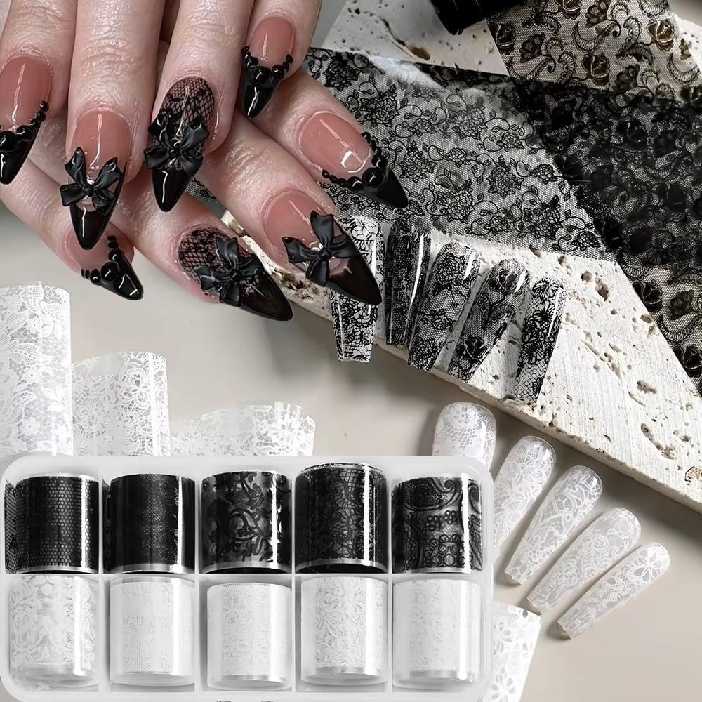 Lace Design Nail Foils Stripe Pattern Leopard Print Nail Stickers Sequin Effect Black White Nail Art Stickers Nail Decoration
