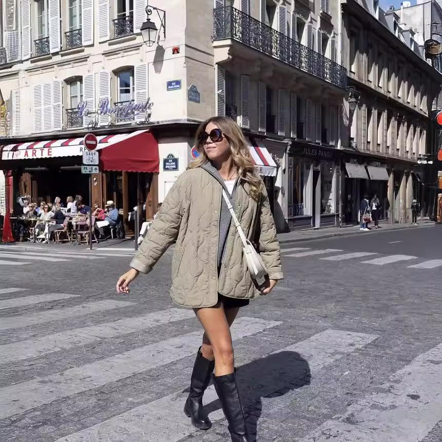 Autumn and Winter Women's Jacket Round Neck Loose Diffraction Line Coat