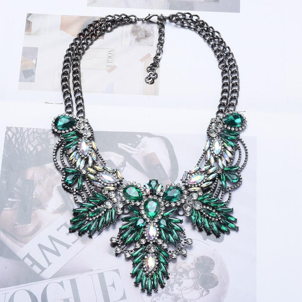 New Color Fashion Leaf Alloy Full Diamond Necklace Accessories Double Chain Clavicle Chain