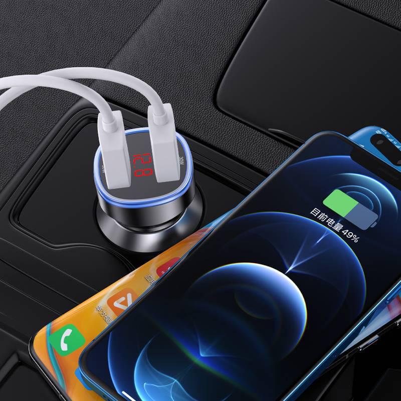 Автомобильное зарядное устройство PISEN 60W с двумя портами и металлической подсветкой для устройств Apple