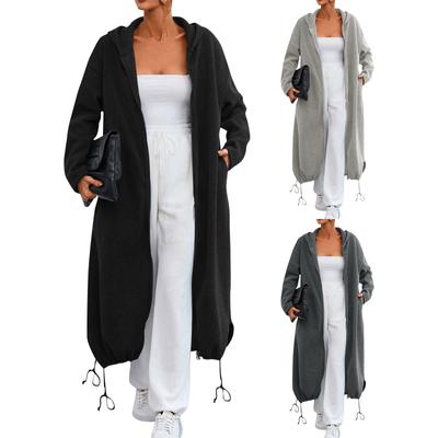 Женская однотонная толстовка с длинным рукавом, карманом на молнии, капюшоном и завязками на талии