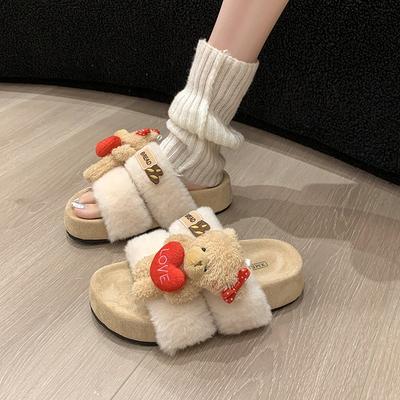 Модные зимние женские тапочки, роскошные шлепанцы, домашняя обувь, меховые шлепанцы, дизайнерские резиновые массажные плюшевые балетки, женские тапочки 2025, балетки F