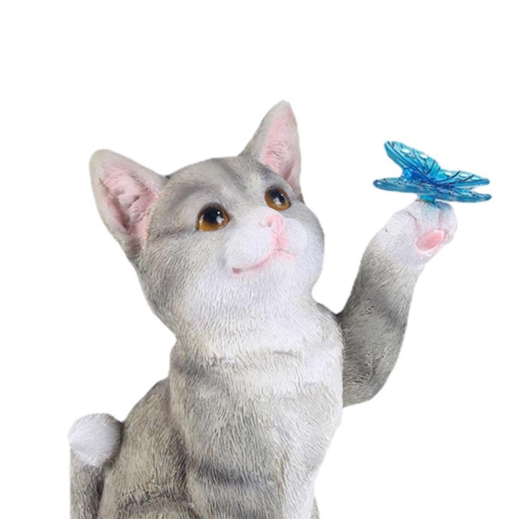 Garden Cat Statue with Solar Light Outdoor Statues for Patio