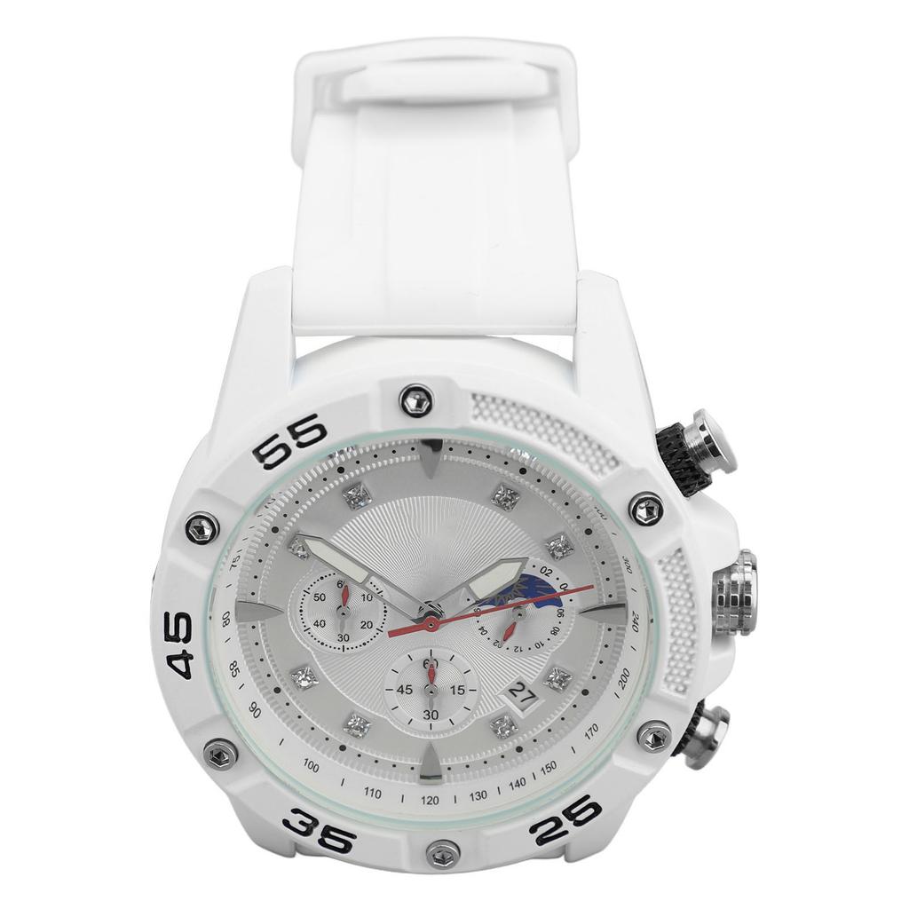 Men Multifunctional Quartz Watch Silicone Strap Water Resistant Wristwatch Chronograph Quartz Watch