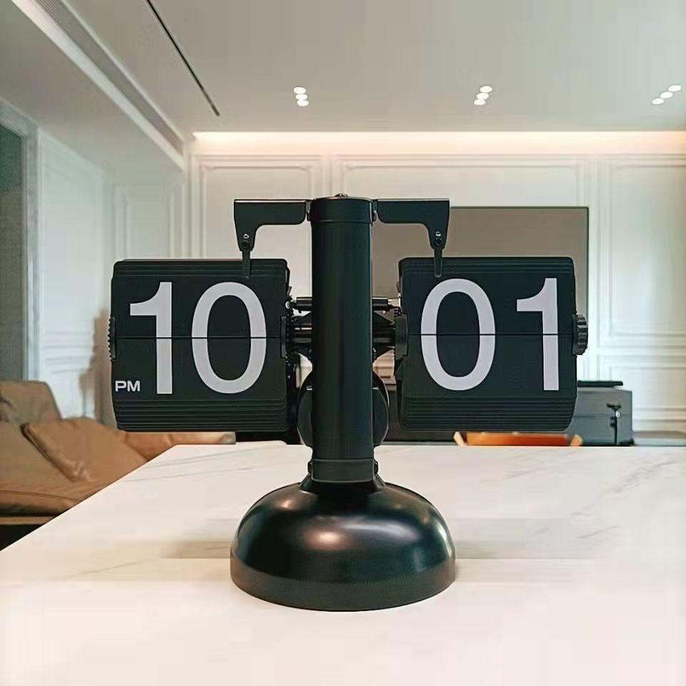 Creative Retro Flip Clock - Modern Simple Design, Ingenious Single-Leg Balance for Living Room Decor