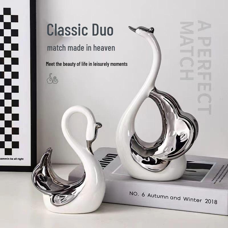 Elegant Swan Couple Ornaments for Living Room and Wine Cabinet Decor