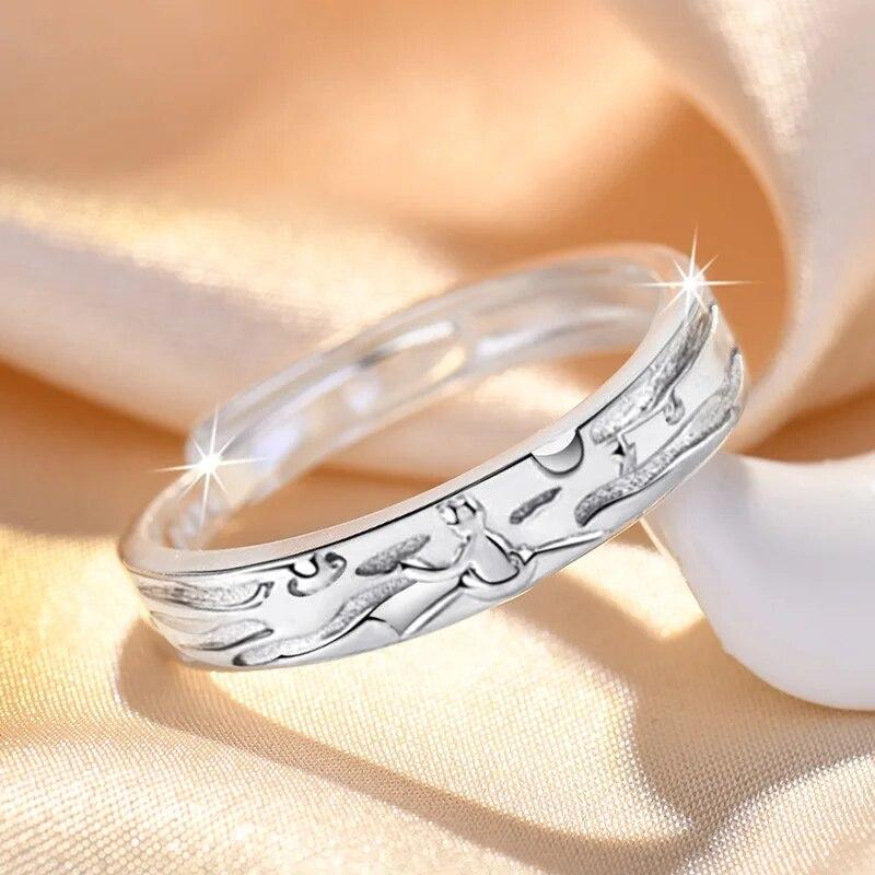 1 шт. серебряного цвета, кольца для пары «Маленький принц/Цветок розы», унисекс, романтическое открытое регулируемое кольцо для влюбленных, ювелирные изделия, подарок на день Святого Валентина
