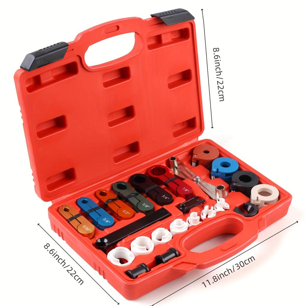 25pcs Quick Disconnect Tool Set - Color-Coded, Durable Automotive Line Disconnect Kit for A/C, Fuel & Transmission Systems with Storage Case