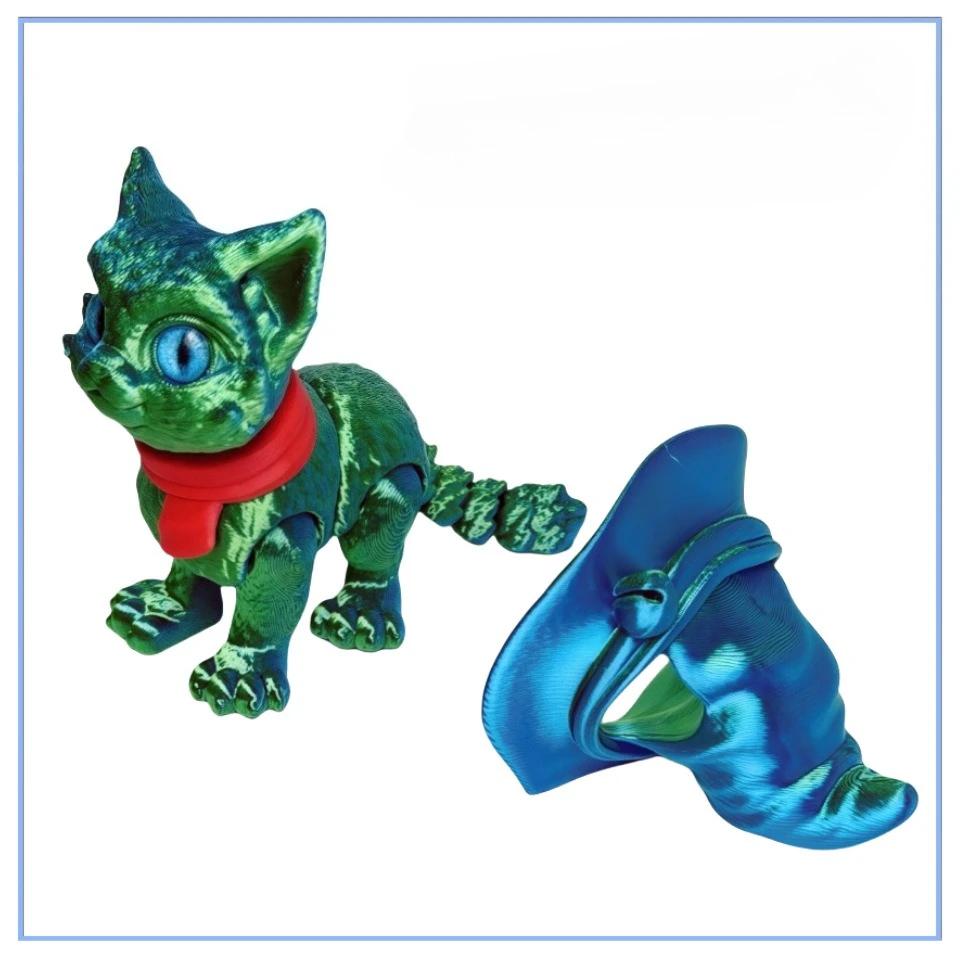 3D Printed Cat Figure Toy for Adults Gift Realistic Magical Joint Movable Witch Hat Cat Animal Model Home Desktop Decoration