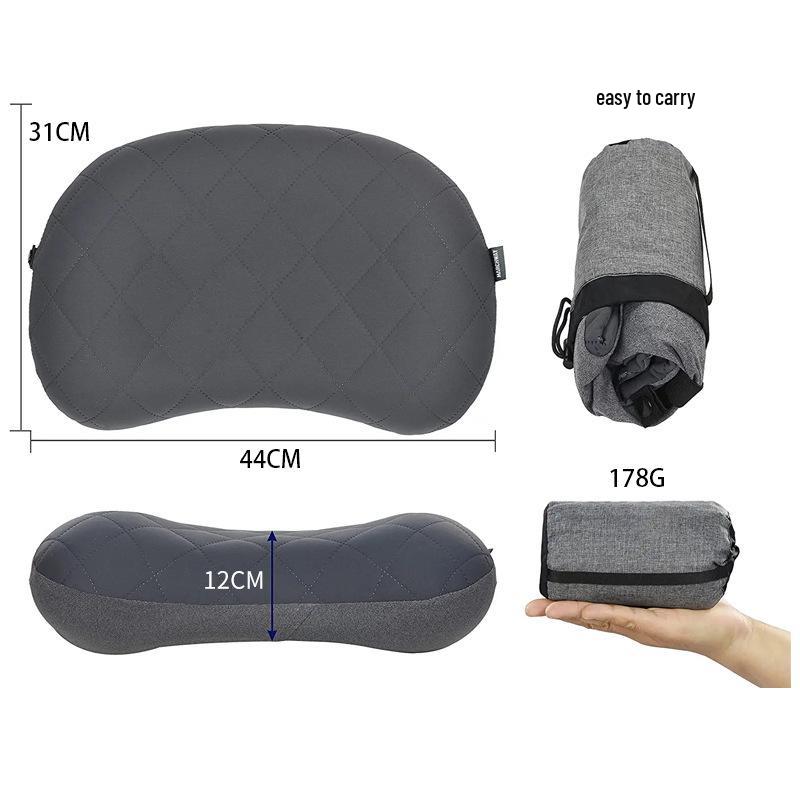 Inflatable Travel Pillow with Washable Fabric Cover - Adjustable, Foldable, Portable, and Lumbar Support for Outdoor Use.