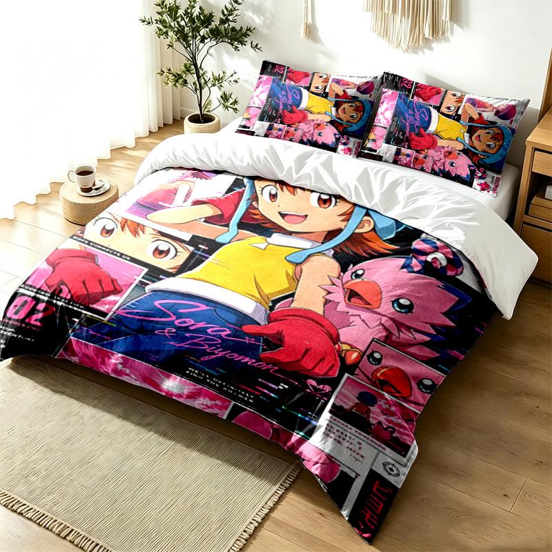 Digimon 3pc Duvet Cover Set Simple Modern Bedding Set Wrinkle Resistant Soft Fabric All Season Use a perfect gift
