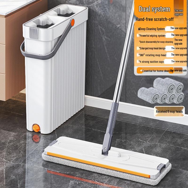 Компактный набор швабры и ведра: Швабра с плоской насадкой для мытья и сушки без рук со скребком для узких щелей