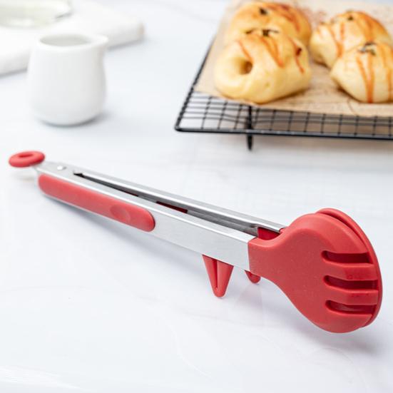 Щипцы для еды, устойчивые к царапинам, с подставкой. Удобная термостойкая ручка. Универсальный зажим для еды.