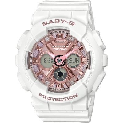 Женские детские часы Baby-G BA-130-7A1JF [Металлический циферблат BA-130 Белый/Розовый] Круглые часы из белой смолы