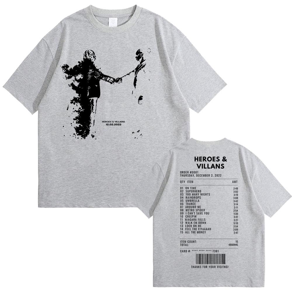 Футболки с двусторонним принтом Rapper Metro Boomin Heroes & Villains для мужчин и женщин, хип-хоп, винтажные, оверсайз, мужские, крутая уличная одежда