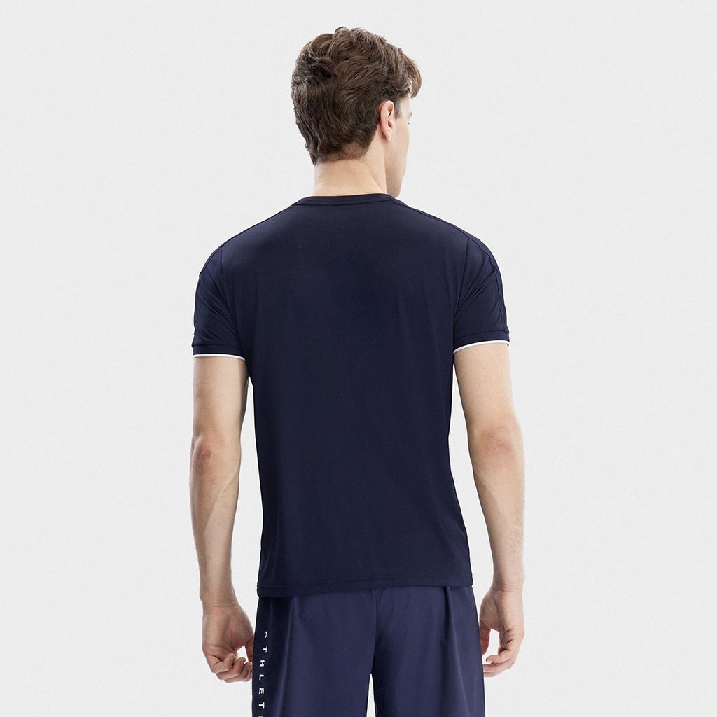 Fila Logo Simple Tennis Sports Knitted Solid Color Casual Round Neck Short Sleeve T-Shirt Men Tops Legendary-Blue A11M323107F-NV