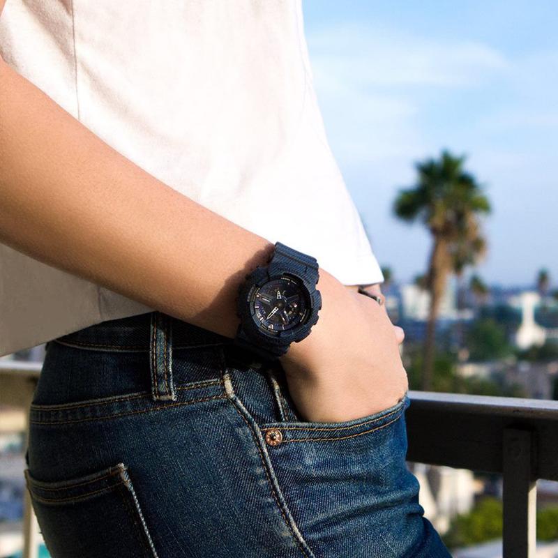 Casio Baby-G Серия 'Танниновая Тема' Ретро Деним Водонепроницаемые Спортивные Кварцевые Ремешок из Смолы Японские и Корейские Часы Женские;s Часы Синий циферблат BA-110DC-2A1