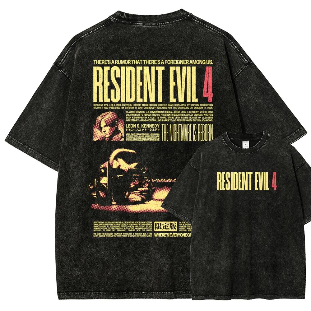 Любитель аниме Resident Evil Стиранная футболка Одежда на весь год Высокое качество Личность Одежда Большой размер Унисекс Новая модель Парная футболка