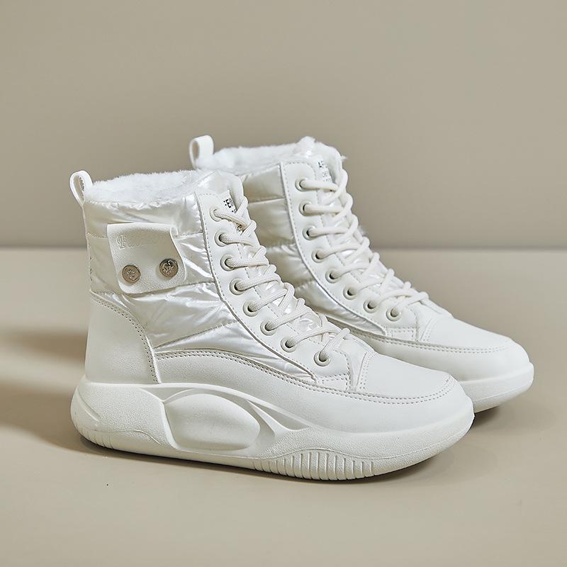 Женские бархатные высокие зимние ботинки - зимняя коллекция 2024 года, корейский стиль, теплая повседневная обувь из хлопка (ZY5867)