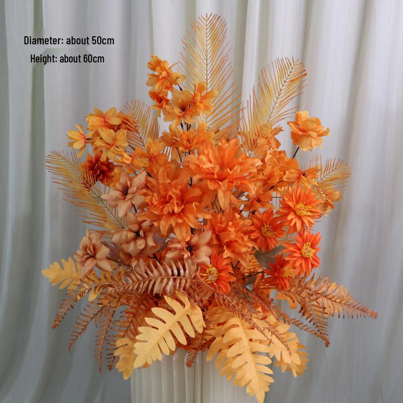 Autumnal Orange Silk Flower Pots for Wedding Aisle Décor