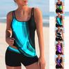 Женская майка, четырехугольные брюки, купальник из 2 предметов, синий и черный, майка с контрастным принтом, сексуальный праздничный пляжный наряд, S-6XL
